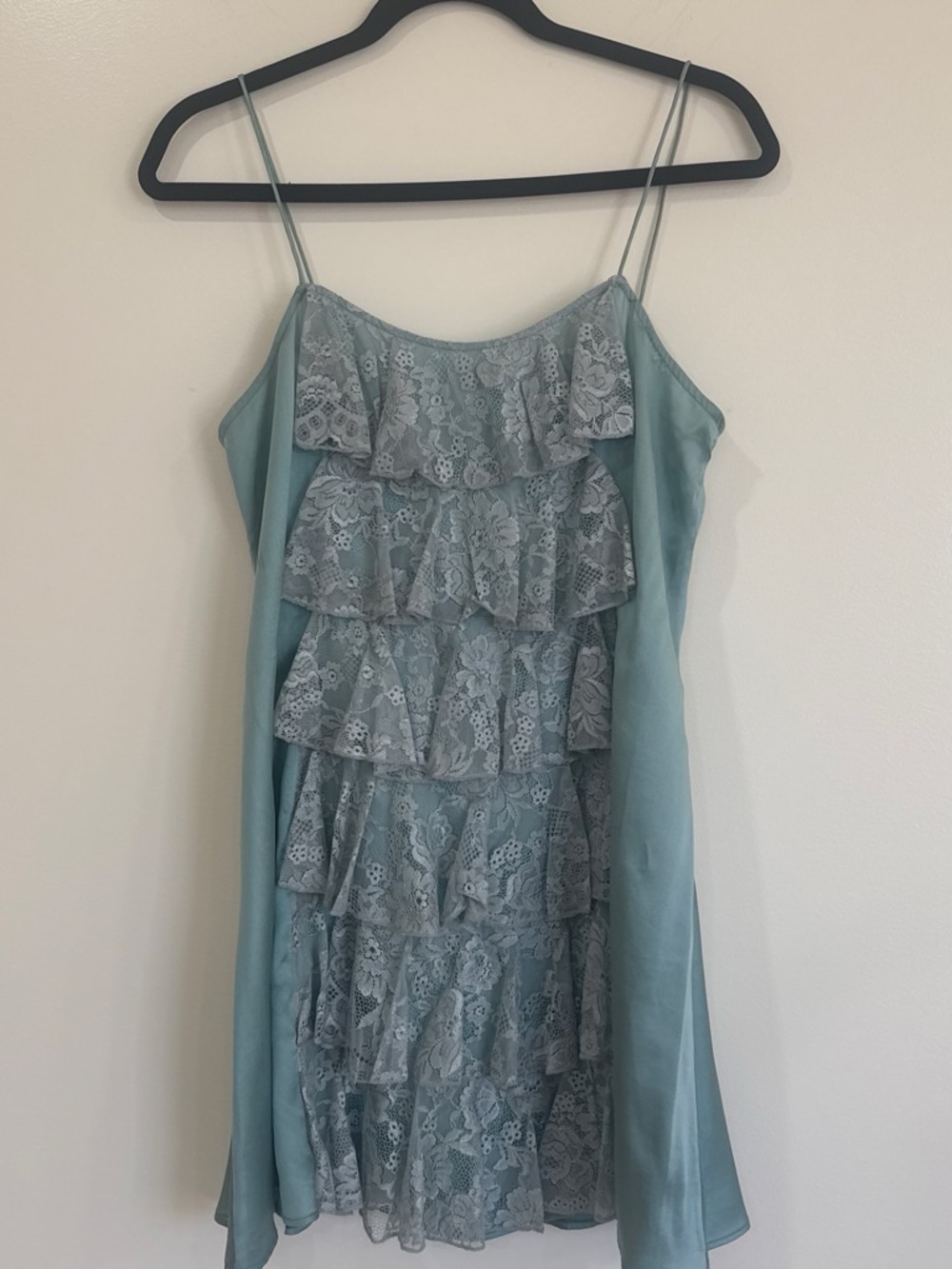 Plenty by Tracy Reese Dusty Light Blue Lace Ruffle Mini Dress